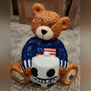 Oreo Teddy Bear Cookie Jar - Brown and Blue